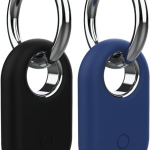 LDSXAY Compatible with Samsung Galaxy SmartTag2 Case, 2 Pack Scratch Resistant Silicone Protective Skin Cover for Galaxy SmartTag2 Case with Key Ring, Soft Touch (Black+Blue)