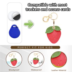 BORKUANA Leather Keychain Holder Case Compatible with Apple AirTag, Cute Protective Air Tag Cover With Keychain Ring, Anti-Scratch Finder GPS Tracker Case for Wallet Keys(strawberry-B)