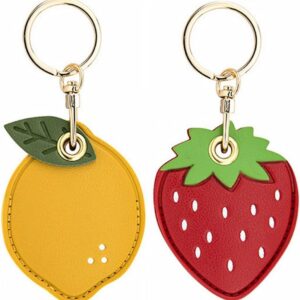 Leather Keychain Holder Case Compatible with Apple AirTag, Cute Protective Air Tag Cover with Keychain Ring, Anti-Scratch Finder GPS Tracker Case for Wallet Keys(Strawberry-Lemon)