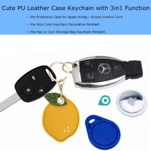 Leather Keychain Holder Case Compatible with Apple AirTag, Cute Protective Air Tag Cover with Keychain Ring, Anti-Scratch Finder GPS Tracker Case for Wallet Keys(Strawberry-Lemon)