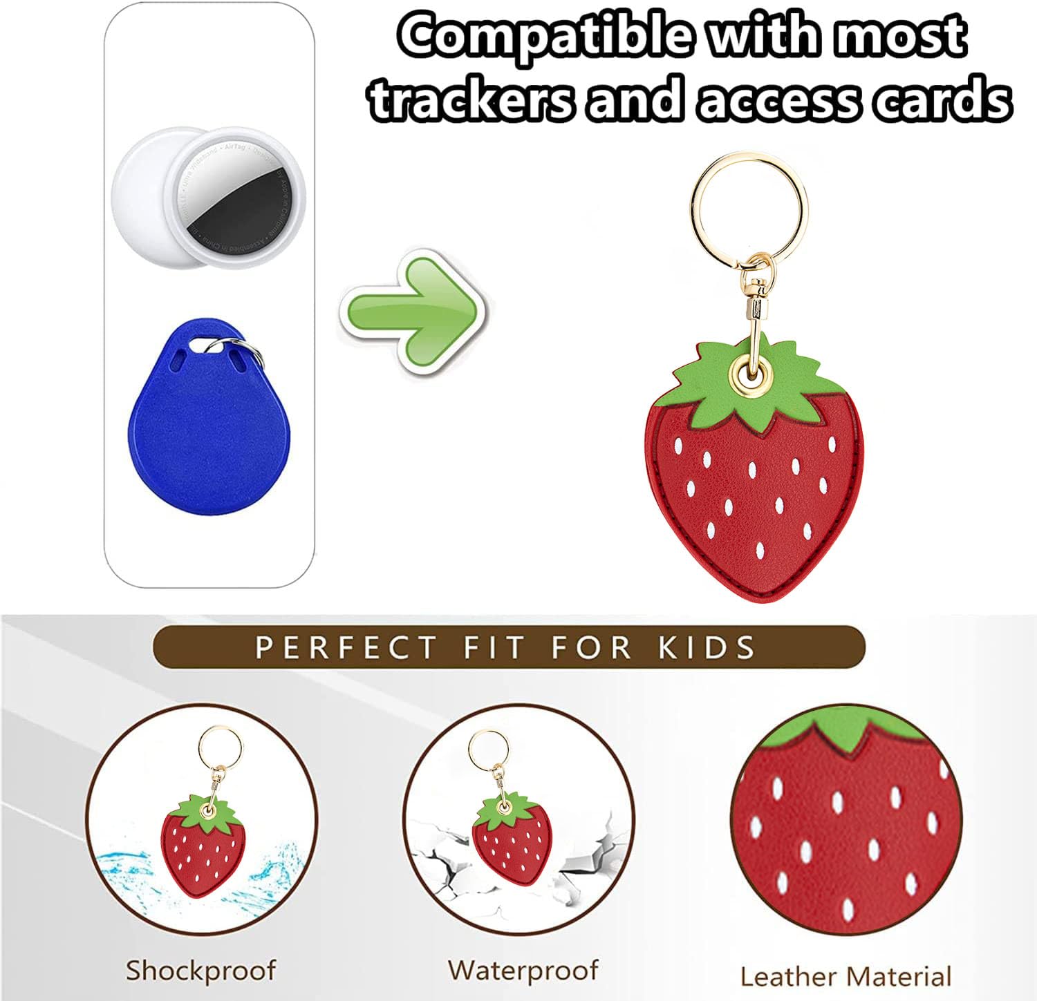 Leather Keychain Holder Case Compatible with Apple AirTag, Cute Protective Air Tag Cover with Keychain Ring, Anti-Scratch Finder GPS Tracker Case for Wallet Keys(Strawberry-Lemon)