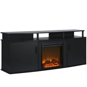 Ameriwood Home Carson Fireplace TV Stand for TVs up to 70 Inch, Replaceable Electric Fireplace Insert Heater, Realistic Log and Flame Effect, For Living Room or Bedroom, Black