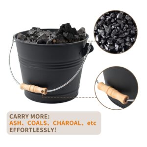 Poofzy Ash Bucket with Lid and Shovel, 1.3 Gallon Fireplace Bucket for Ashes, includes Hand Broom and Gloves for Fire Pit, Wood Burning Stove and Grill