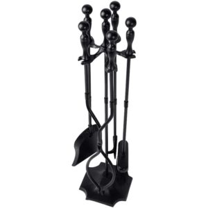 amagabeli garden & home 5 pcs fireplace tools sets black handle wrought iron large fire tool set and holder outdoor fireset fire pit stand