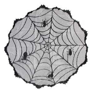 dohia halloween decorations tablecloth table runner black lace round spider cobweb table mantel scarf spiderweb fireplace scarf spider lampshade for halloween party d2-zzwzb(black-table topper)