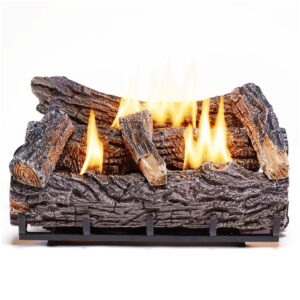 duluth forge dls-n22t natural gas ventless fireplace logs set with thermostat, use with natural gas, 32000 btu, heats up to 1100 sq. ft, winter oak, 22 inches