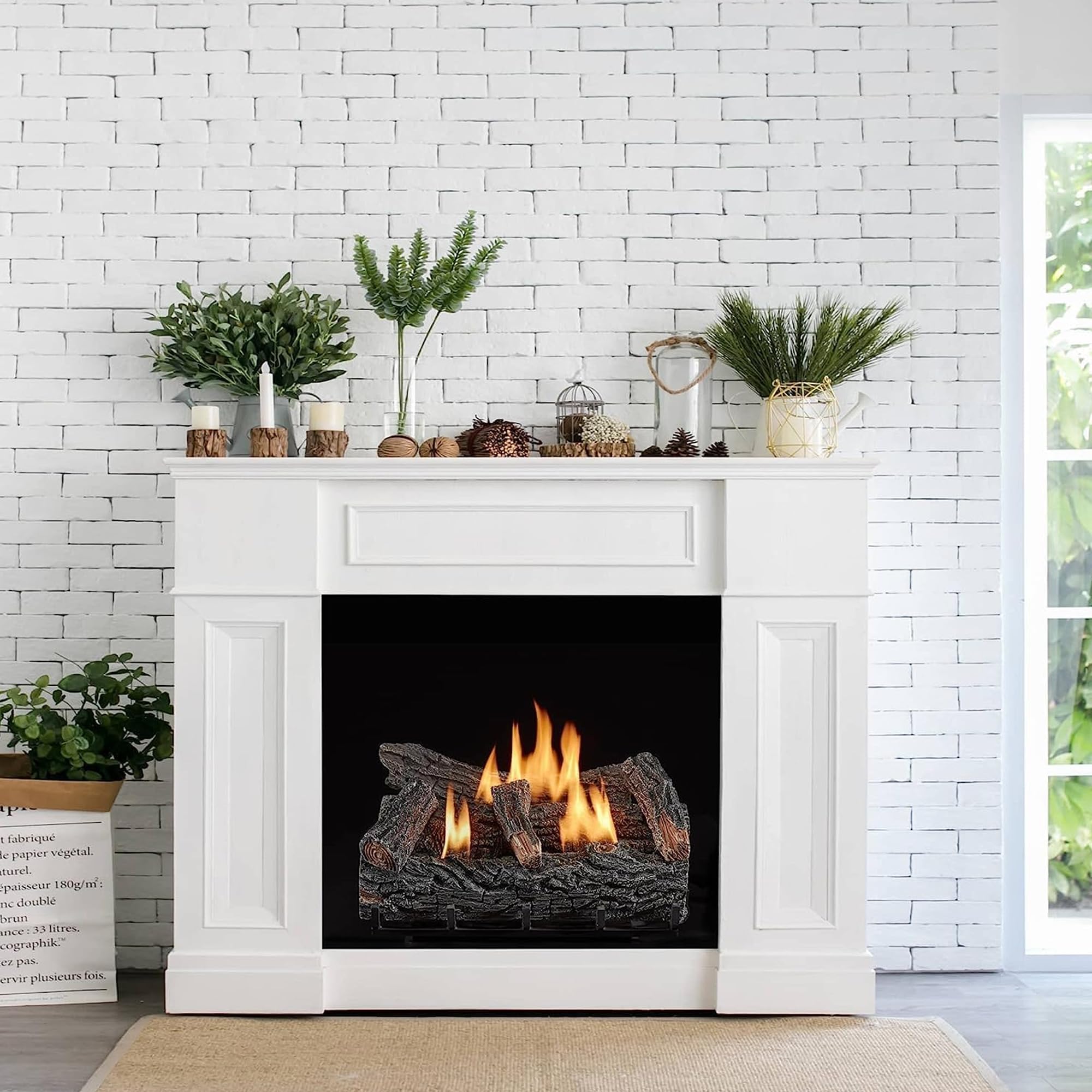 Duluth Forge DLS-N22T Natural Gas Ventless Fireplace Logs Set with Thermostat, Use with Natural Gas, 32000 BTU, Heats up to 1100 Sq. Ft, Winter Oak, 22 Inches