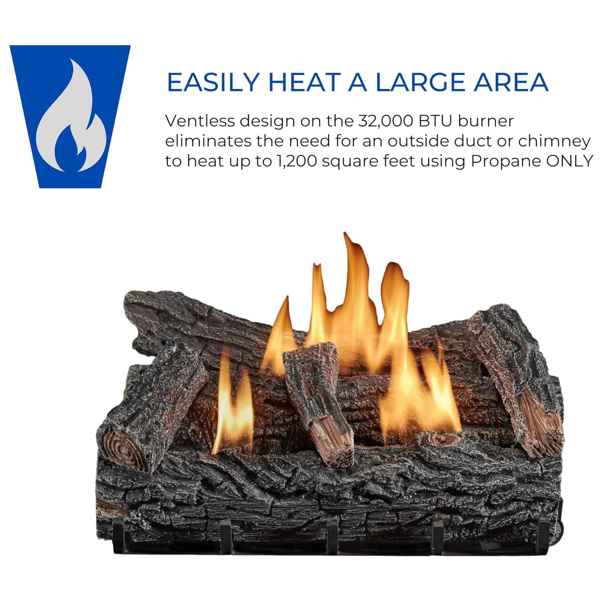 Duluth Forge DLS-N22T Natural Gas Ventless Fireplace Logs Set with Thermostat, Use with Natural Gas, 32000 BTU, Heats up to 1100 Sq. Ft, Winter Oak, 22 Inches