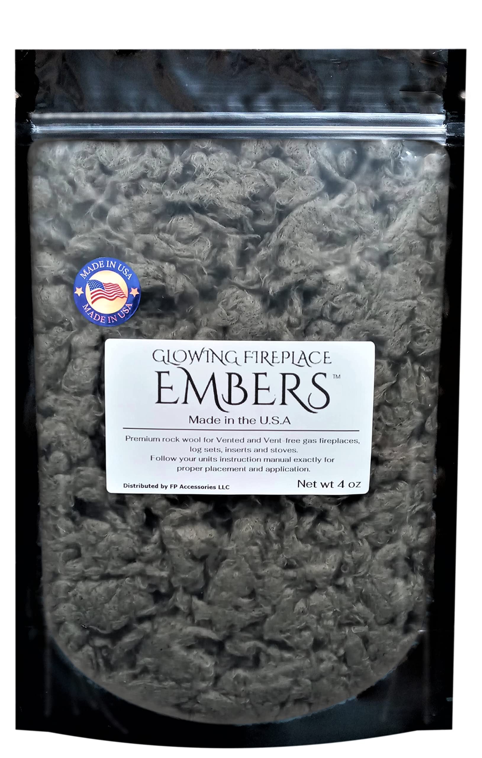 Gas Fireplace Glowing Embers, Rock Wool for Vent Free or Vented Gas Log Sets, Inserts and Fireplaces. Large Bag 4 oz