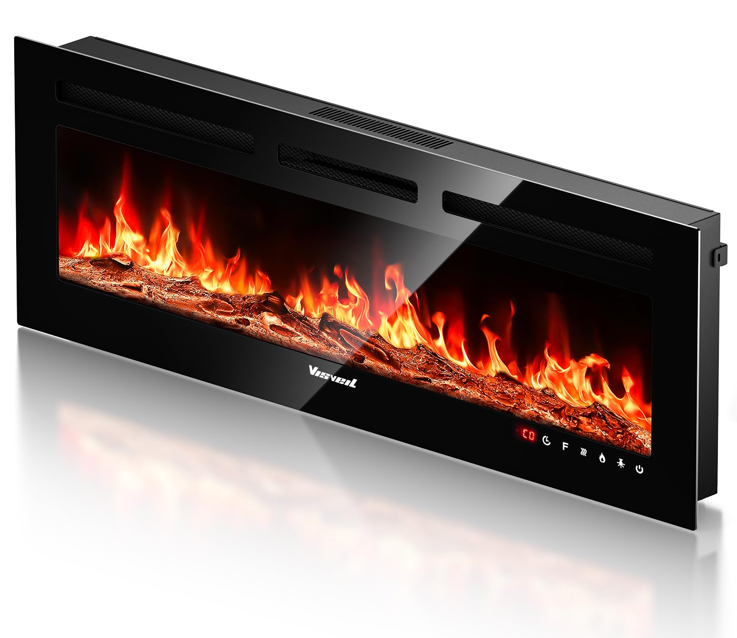 VISVEIL Electric Fireplace 50Inch,Realistic Flame Electric Fireplace Heater,Log Set/Crystal Flames 750-1500W with Timer Inserts/Wall Mounted/TV Stand Touch Screen & Remote