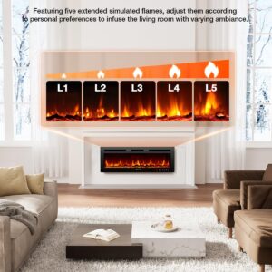 VISVEIL Electric Fireplace 50Inch,Realistic Flame Electric Fireplace Heater,Log Set/Crystal Flames 750-1500W with Timer Inserts/Wall Mounted/TV Stand Touch Screen & Remote