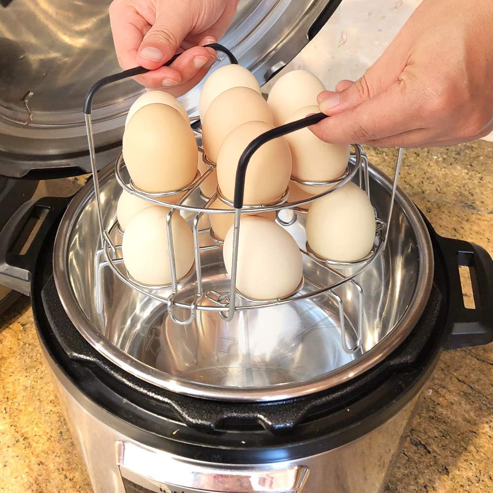 Stackable Egg Steamer Rack, BiaoGan Egg Cooking Rack with Heat Resistant Silicone Handles Compatible with Instant Pot Accessories 6,8 Quart, 14 Eggs Multipurpose Steamer Rack Trivet