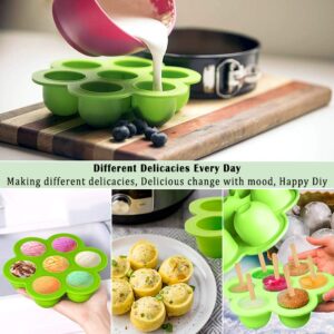 ROTTAY Silicone Egg Bites Molds and Steamer Rack Trivet with Heat Resistant Handles Fit Instant Pot Accessories, 7pcs set for 6qt & 8qt Electric Pressure Cooker With 2 Spoons and Silicone spatula