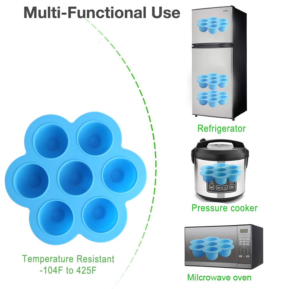ROTTAY Silicone Egg Bites Molds and Steamer Rack Trivet with Heat Resistant Handles Fit Instant Pot Accessories, 7pcs set for 6qt & 8qt Electric Pressure Cooker With 2 Spoons and Silicone spatula