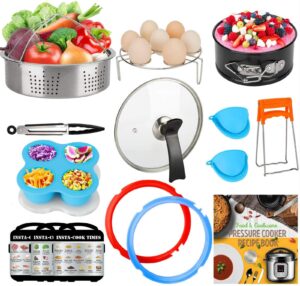 3-quart-accessories-set with tempered glass lid sealing rings compatible with instant pot mini 3, including steamer basket springform pan egg rack trivet works with 3 qt instapot, cookbook, cover