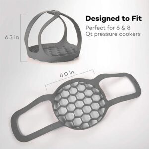 Pressure Cooker Sling, Silicone Bakeware Sling for 6 Qt/8 Qt Instant Pot, Ninja Foodi and Multi-function Cooker Anti-scalding Bakeware Lifter Steamer Rack, BPA-Free Silicone Egg Steamer Rack (Gray)