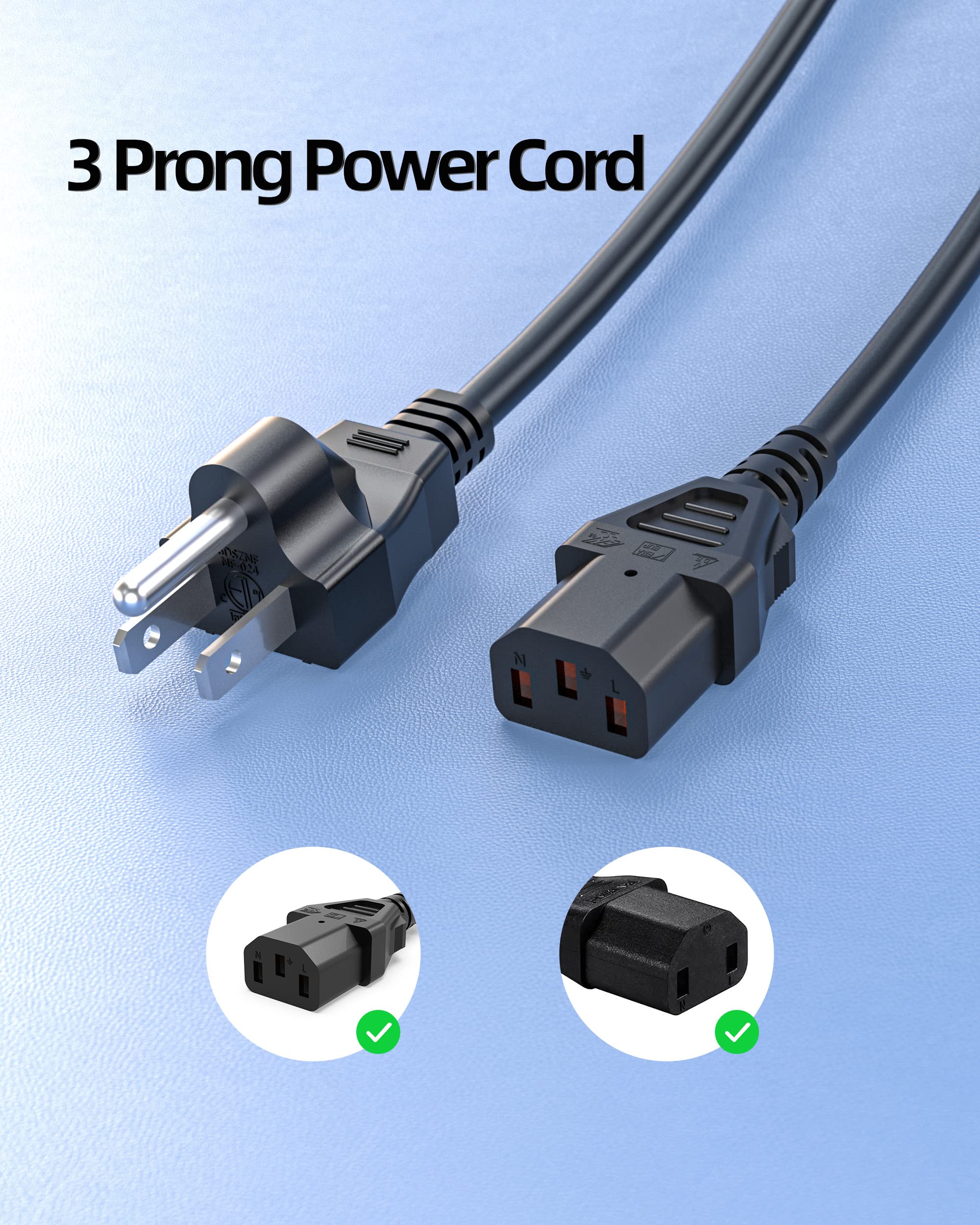 3 Prong AC Power Cord Cable Fit for Instant Pot, Electric Pressure Cooker, Rice Cooker, Soy Milk Maker, Power Quick Pot, Microwaves and Other Kitchen Appliances Replacement- (ETL Listed Cable)