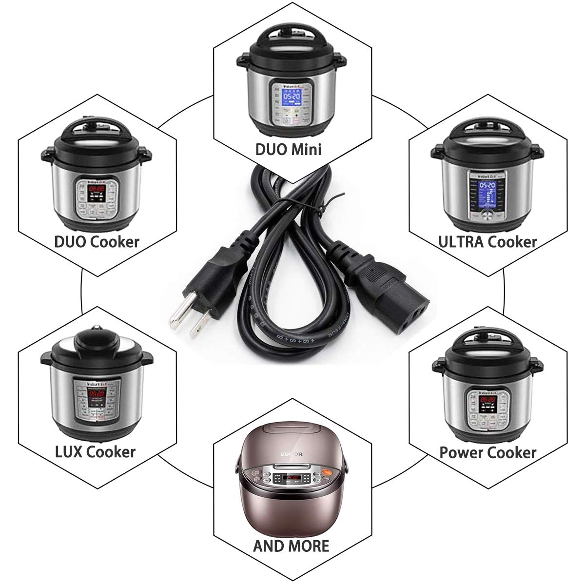 6FT Power Cord for Instant Pot DUO Mini,DUO Plus Mini,DUO60,DUO Plus60,DUO50,Smart 60 Bluetooth, Ultra 6 60 and Others Rice Cookers Electric Pressure Cookers Coffee pot, Microwaves, Soy Milk Makers