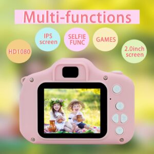 Nynicorny Kids Camera, Children Digital Rechargeable Cameras Toddler Educational Toys, Mini Children Video Record Camera with 1080P HD 2 Inch Screen & 32GB SD Card for Birthday (Pale Pink)…