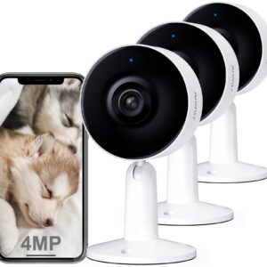 ARENTI 4MP WiFi Security Camera Indoor, 3PCS Pet Dog Camera with Phone App, Plug-in Baby Home Puppy Cam, 2.4GHz, Motion Sound Detection, Night Vision, Two-Way Talk, Alexa and Google Compatible