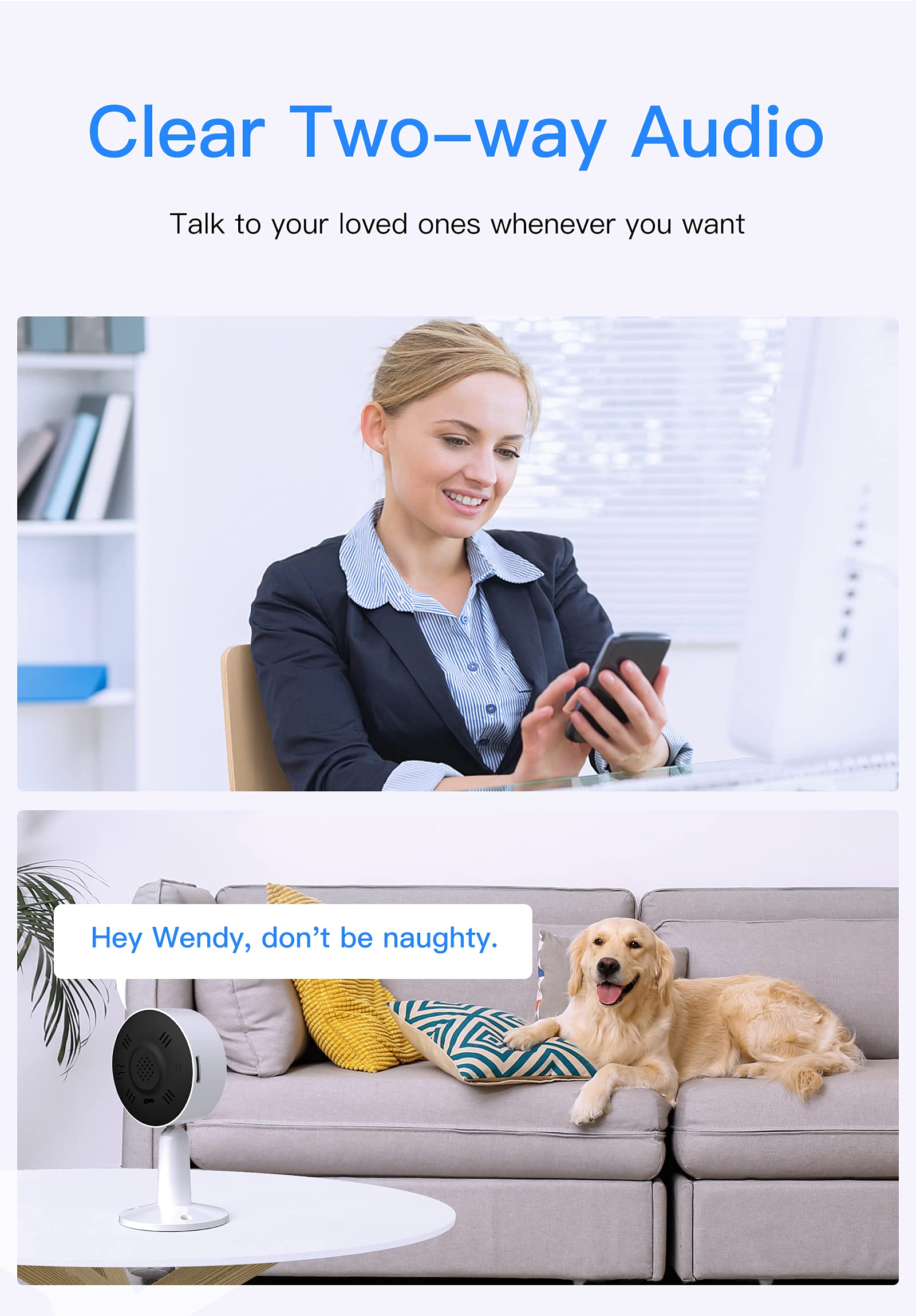 ARENTI 4MP WiFi Security Camera Indoor, 3PCS Pet Dog Camera with Phone App, Plug-in Baby Home Puppy Cam, 2.4GHz, Motion Sound Detection, Night Vision, Two-Way Talk, Alexa and Google Compatible