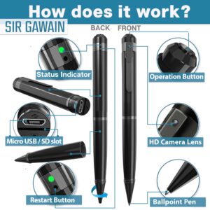 SIRGAWAIN Mini Spy Camera Hidden Camera Pen 1080p & 64GB Micro SD - [Upgraded 2024] Small Nanny Cam Spy Pen Camera Full HD Video or Picture Taking - Secret Camera with Wide Angle Lens, Rechargeable