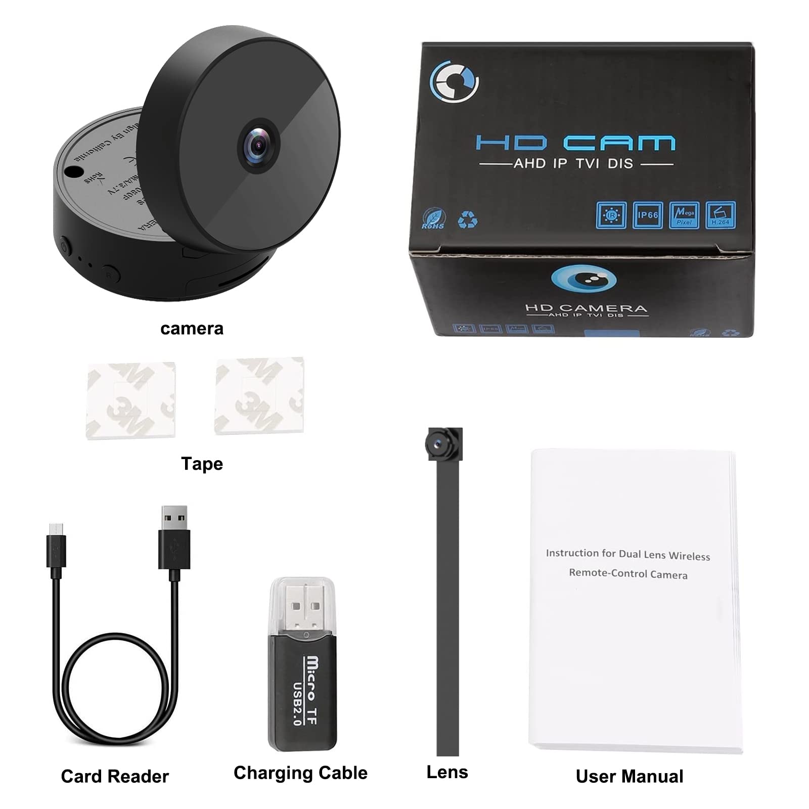 PAMBRUM Spy Camera, 1080P Mini Hidden Cameras Wireless Wi-Fi Security Camera with 2-Lens 90°flip Motion Detector Night Vision for Home Surveillance Indoor and Outdoor