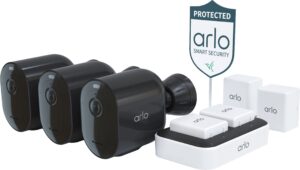 arlo - pro 4 spotlight camera security bundle - black