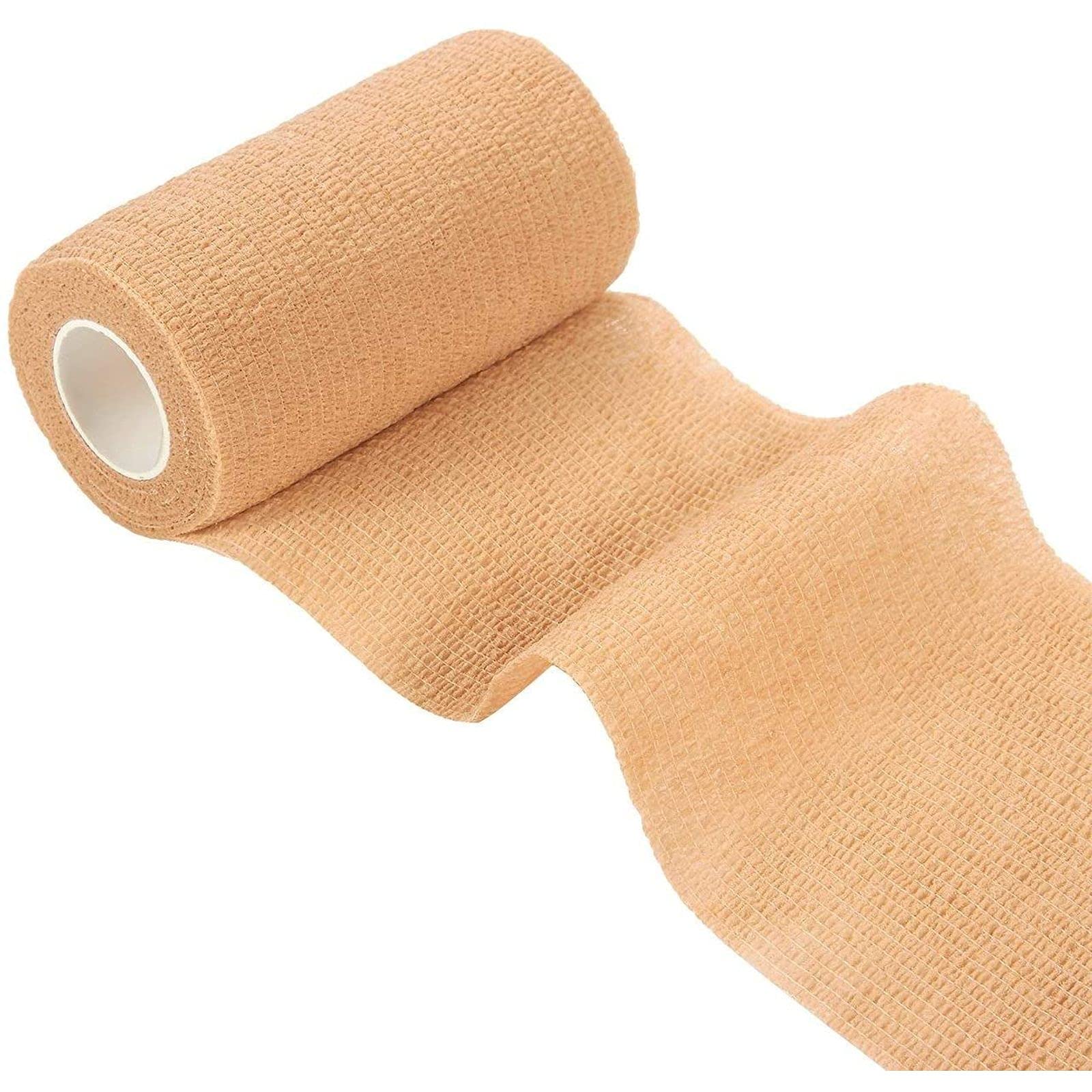 Juvale 6-Rolls Self Adhesive Bandage Wrap, Vet Tape - 4 in x 5 Yds Breathable, Elastic Cohesive Wrap Tape for Wrist, Swelling, Sports, Tattoo (Tan)