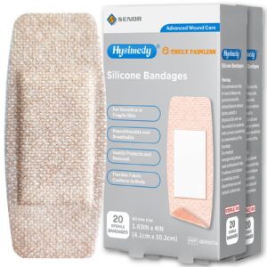 Hysimedy Silicone Bandages Large Size for Sensitive Fragile Skin - 1.63"x4" 40 Counts - Non Allergenic Non Latex Hypoallergenic Painless Removal Bandages