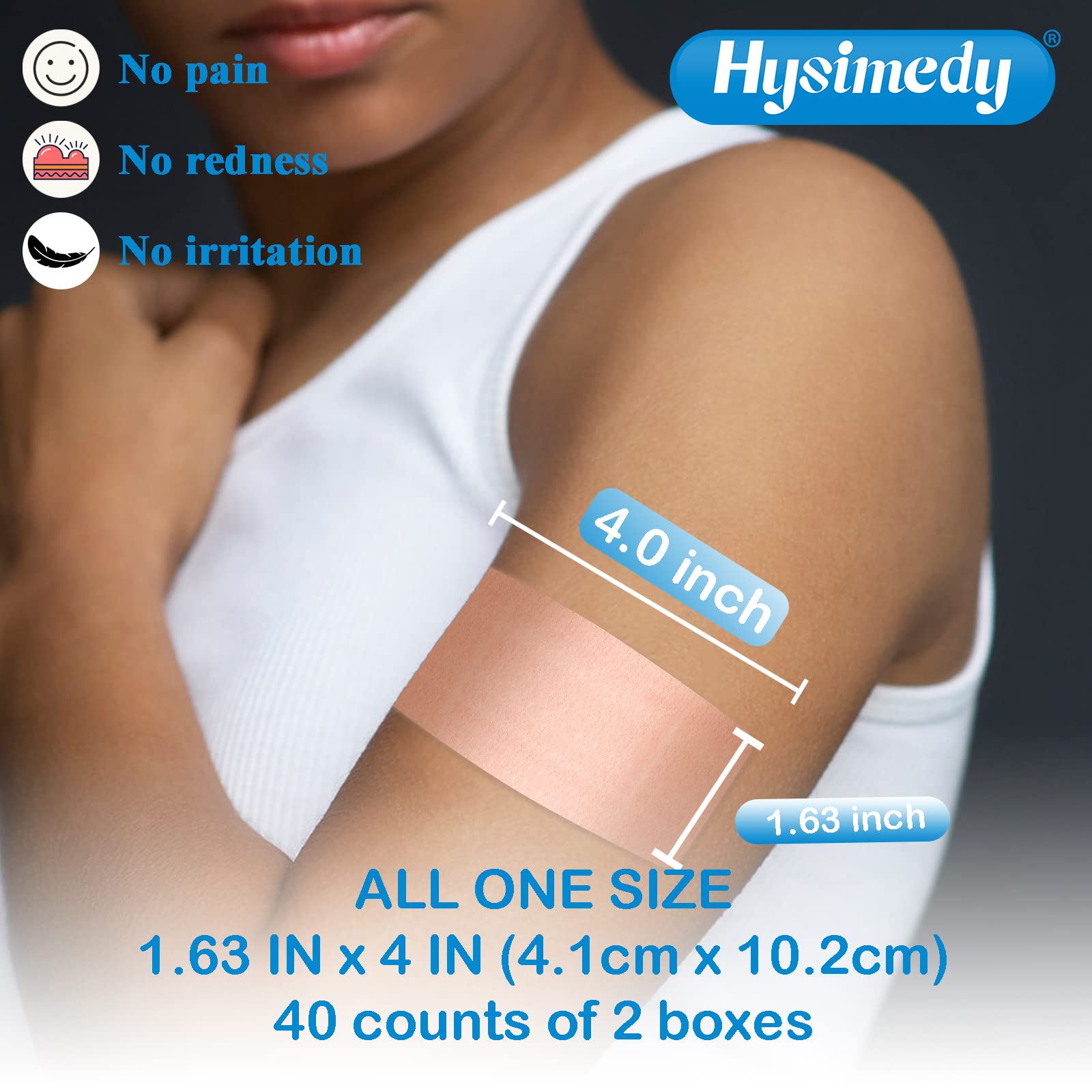 Hysimedy Silicone Bandages Large Size for Sensitive Fragile Skin - 1.63"x4" 40 Counts - Non Allergenic Non Latex Hypoallergenic Painless Removal Bandages