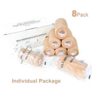 [8 Pack 4" x 5 Yards] Carbou Self Adhesive Cohesive Bandage Wrap, Self Adherant Non-Woven Wrap Rolls, Atheletic Tape for Wrist, Ankle, Hand, Leg, Premium-Grade Medical Stretch Wrap