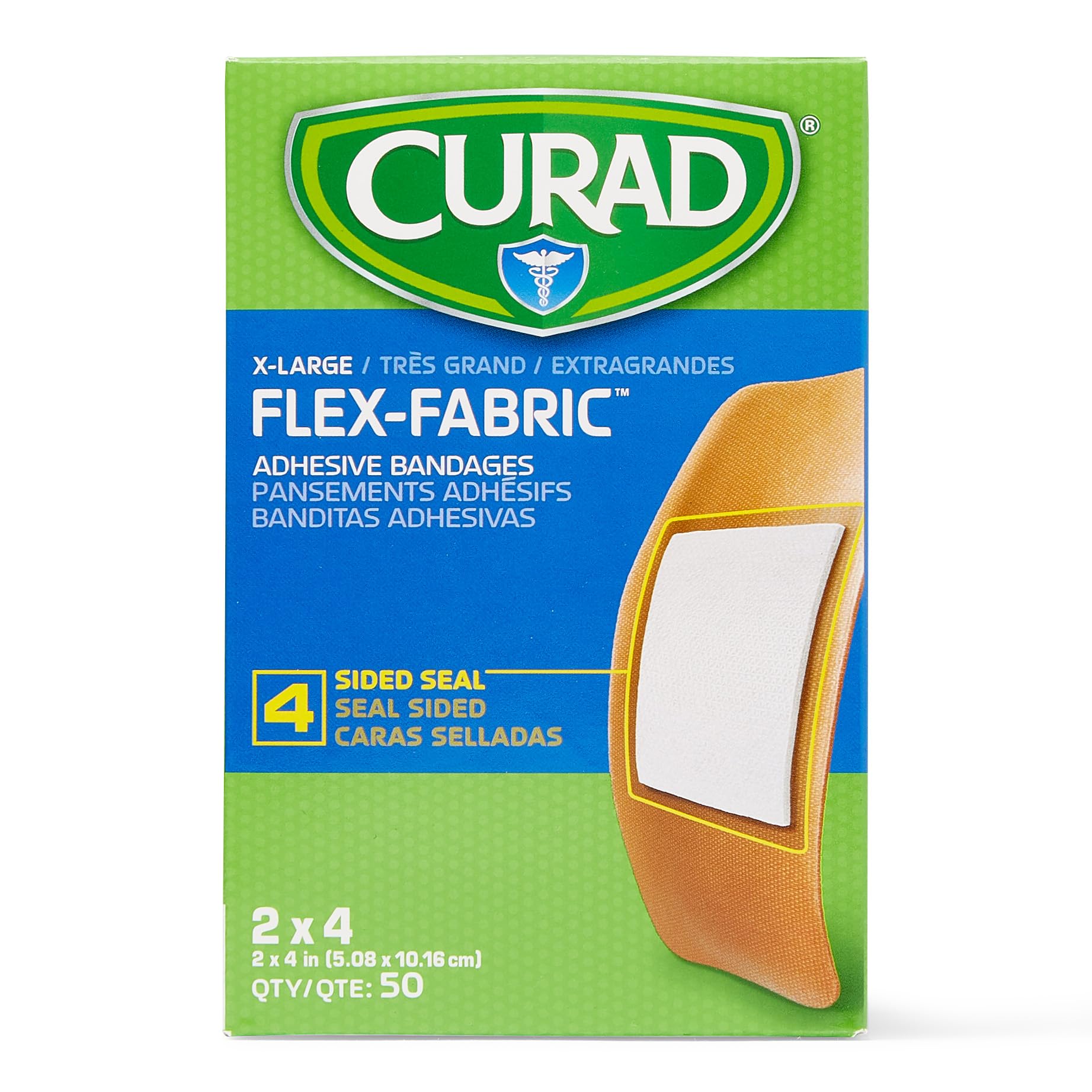 Medline CURAD Flex-Fabric Adhesive Bandages, X-Large 2x4, 50 Count