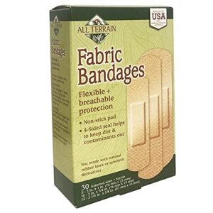 All Terrain Fabric Bandages, Latex-Free Flexible Protection, 30 Count, Assorted Sizes, Sterile