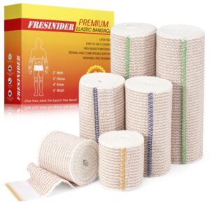 FRESINIDER Premium Elastic Bandage Wrap, 6 pack (2x2", 2x4", 2x6") Cotton Compression Bandage with Touch Closure at Both Ends, Support & First Aid, Medical, and Injury Recovery