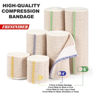 FRESINIDER Premium Elastic Bandage Wrap, 6 pack (2x2", 2x4", 2x6") Cotton Compression Bandage with Touch Closure at Both Ends, Support & First Aid, Medical, and Injury Recovery