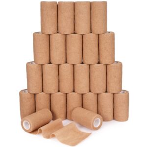 24 pack self adherent cohesive bandage wrap, 4” x 5 yards stretch non woven self adhesive tape - skin colour athletic elastic bandage for first aid medical, sports, ankle, wrist sprains