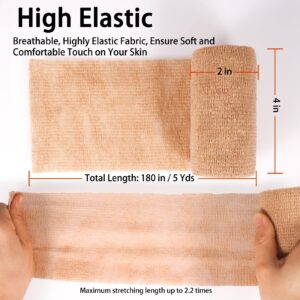 24 Pack Self Adherent Cohesive Bandage Wrap, 4” x 5 Yards Stretch Non Woven Self Adhesive Tape - Skin Colour Athletic Elastic Bandage for First Aid Medical, Sports, Ankle, Wrist Sprains