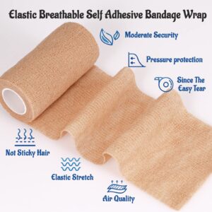 24 Pack Self Adherent Cohesive Bandage Wrap, 4” x 5 Yards Stretch Non Woven Self Adhesive Tape - Skin Colour Athletic Elastic Bandage for First Aid Medical, Sports, Ankle, Wrist Sprains