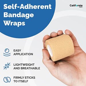 California Basics Self-Adhesive Bandage Wrap - 4 inch, 12 Pack - Suitable for All Sports - Breathable Athletic Tape for Wrists - Knee and Ankle