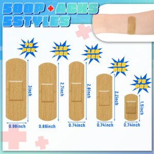 Supervitae 500 Pcs Adhesive Bandages Assorted Sizes Flexible Breathable Bandages Patch Bandages for Family First Aid Skin Wrap Finger Wound (Natural,Fabric)