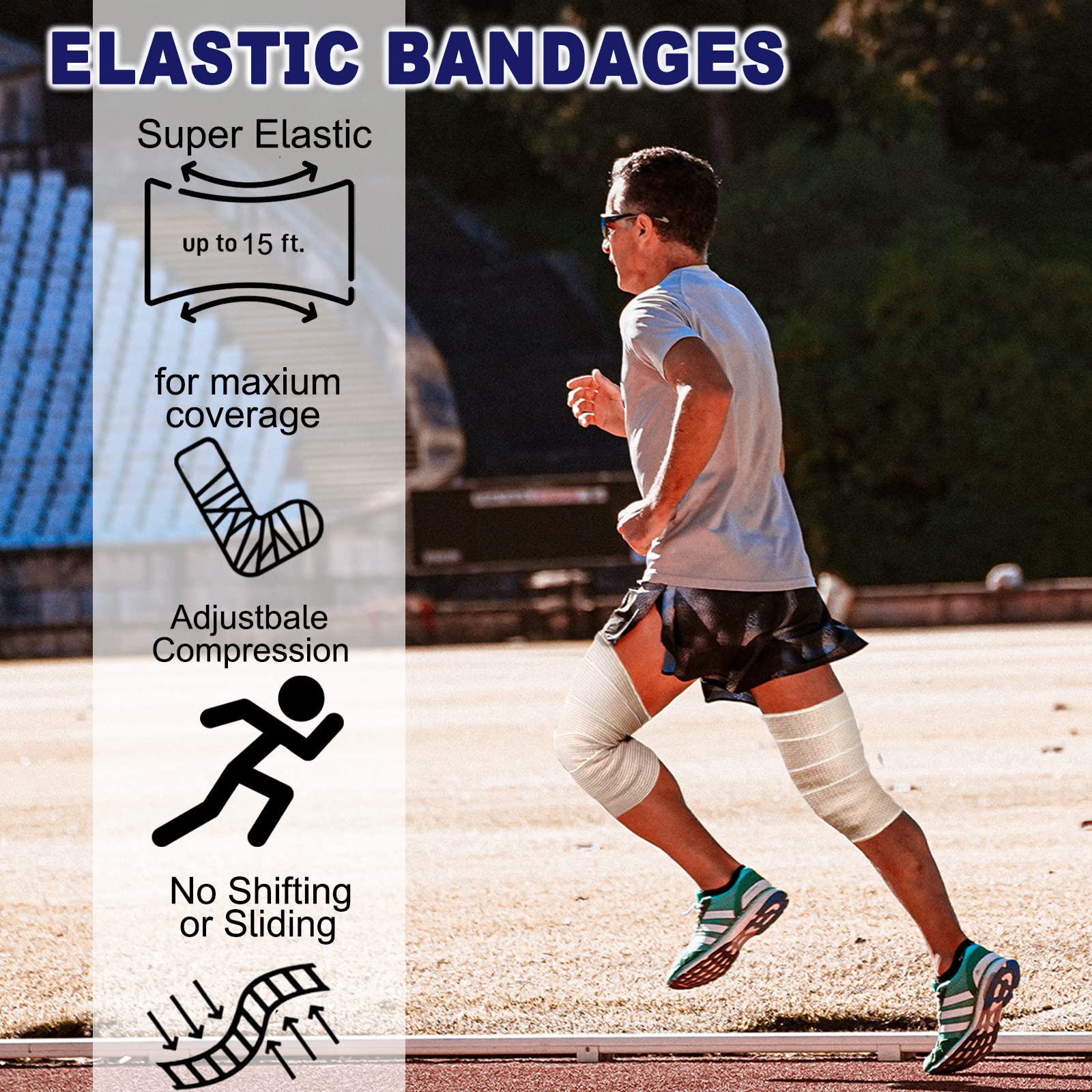 24 Pack Elastic Bandage Wrap (6x2”, 6x3", 6x4", 6x6") Compression Bandage Wrap with Hook and Loop Closure on Both Ends Self Adhesive Bandage Wrap for Sports, Medical, and Injury Recovery