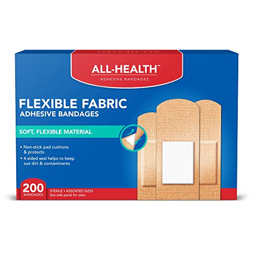 All Health Flexible Fabric Adhesive Bandages, Assorted Sizes Variety Pack, 200 ct | Flexible Protection for First Aid and Wound Care