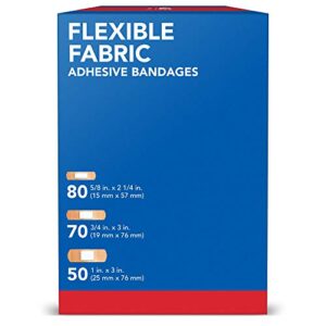 All Health Flexible Fabric Adhesive Bandages, Assorted Sizes Variety Pack, 200 ct | Flexible Protection for First Aid and Wound Care