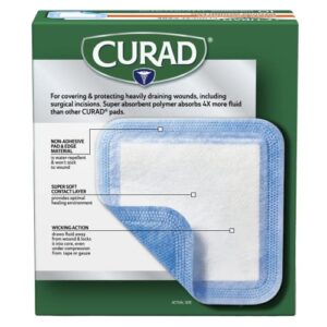 Curad Super Absorbent Wound Pad, Medium, 4" x 4", 10 Count