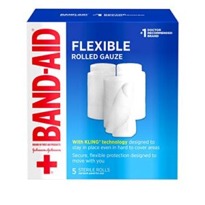 band-aid brand of first aid products flexible rolled gauze dressing for minor wound care, soft padding and instant absorption, 3 inches by 2.1 yards, value pack 5 ct