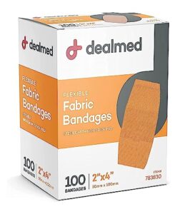 dealmed fabric flexible adhesive bandages with non-stick pad, latex free, wound care for first aid kit, 2" x 4" (box of 100)