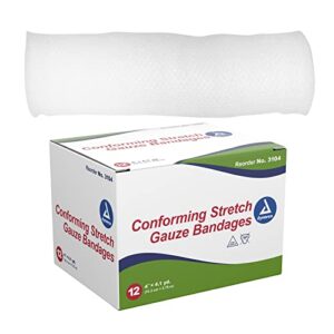 dynarex 3104 non-sterile stretch gauze bandage roll, 4" x 4.1 yard, pack of 12