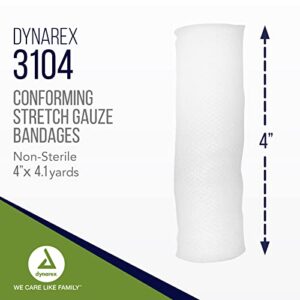 Dynarex 3104 Non-Sterile Stretch Gauze Bandage Roll, 4" x 4.1 yard, Pack of 12