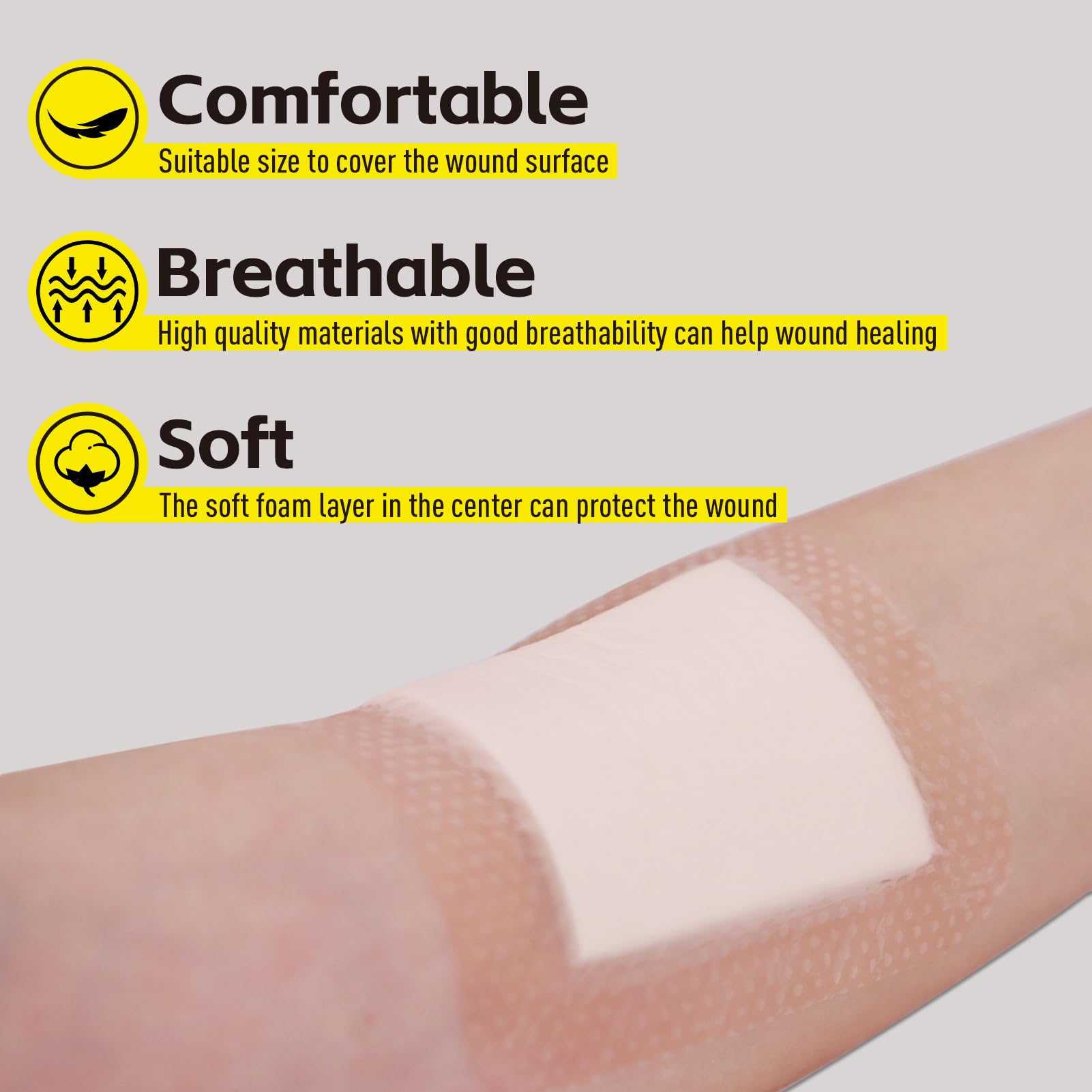 Polynew Silicone Foam Dressing with Border, 4"x4"-12Pcs/Box Adhesive Waterproof High Absorbency Bed Sore Wound Dressing Bandage, Breathable Foam Dressing for Wound Care